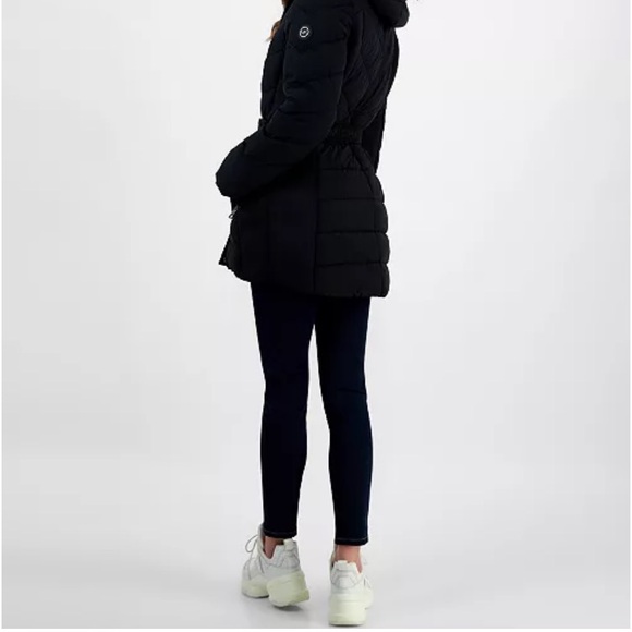 NWT Michael Michael Kors Women’s Belted Bibbed Hooded Puffer Coat - Black - Picture 6 of 16